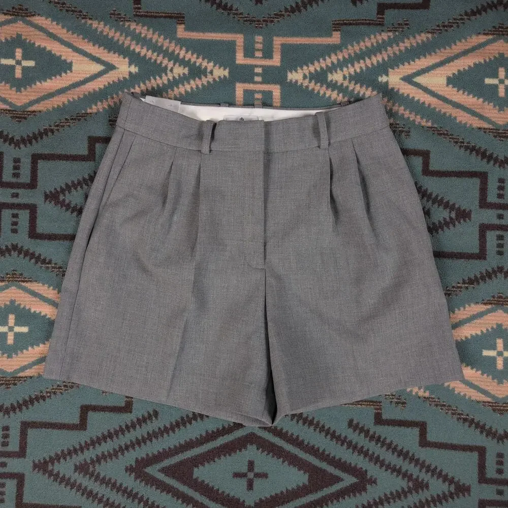 Aritzia Babaton Pleated Shorts Women’s 8 Waist 28 Heather Dark Grey New NWT